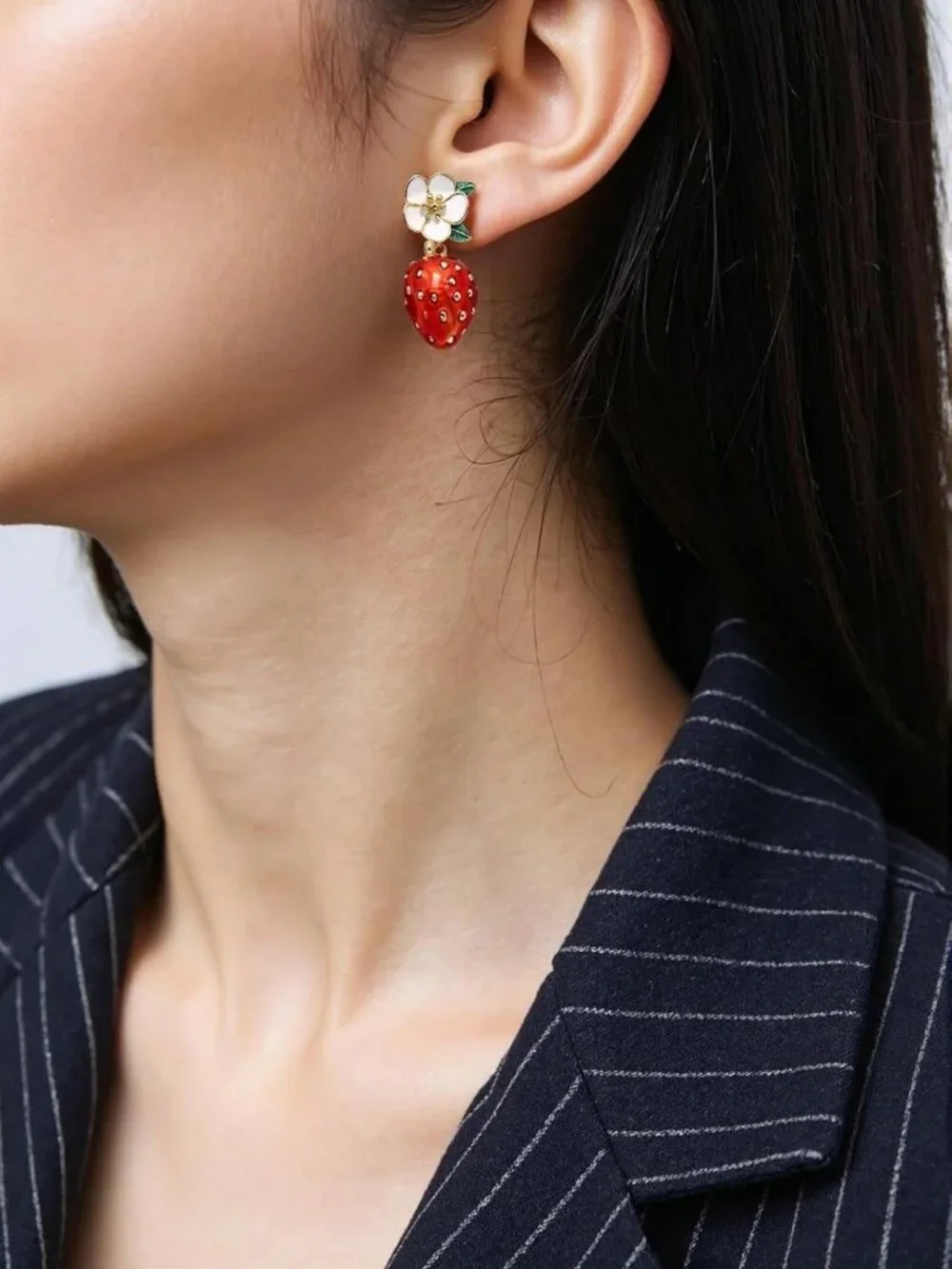 Cute Strawberry Dangle Earrings for Women | Handcrafted Enamel Fruit Jewelry